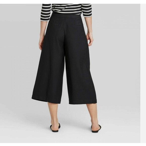 Who What Wear Pants Women 8 Black Wide Leg Crop Pleated Sailor Rayon 28x22 Boho - Picture 11 of 11